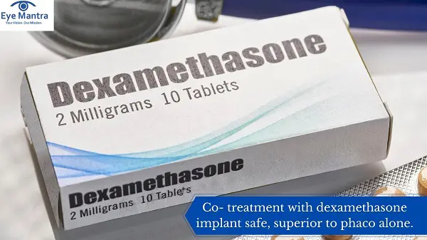 Co- treatment with dexamethasone implant safe, superior to phaco alone.